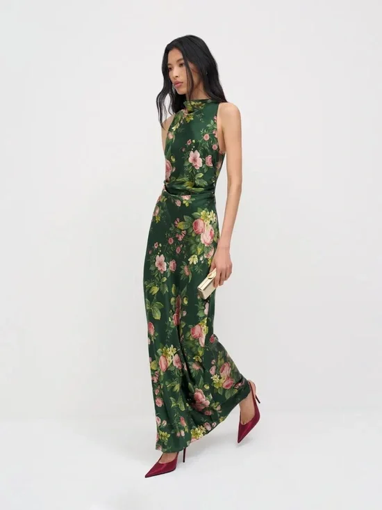 new Reformation Anaiis Silk Dress maxi gown high neck cut in Belvedere floral - Picture 2 of 10